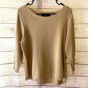 Fever Textured Knit Sweater XL Beige Cream Boatneck 3/4 Sleeve Cozy Minimalist